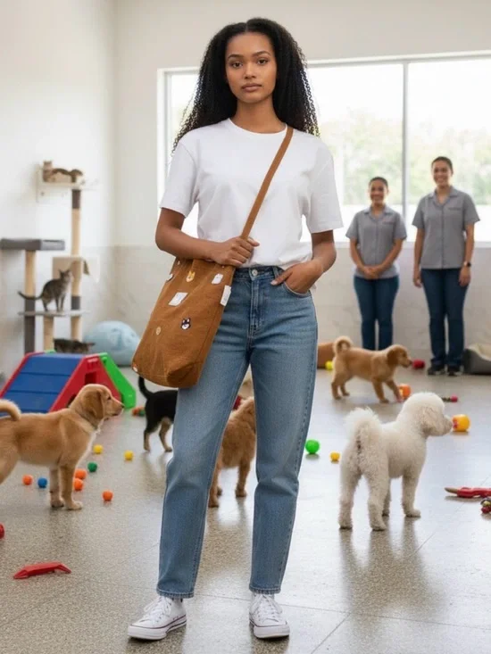 Hand Crafted Brown 9 Dog Pins Tote Bag - Casual Women's Shoulder Bag - Picture 17 of 17